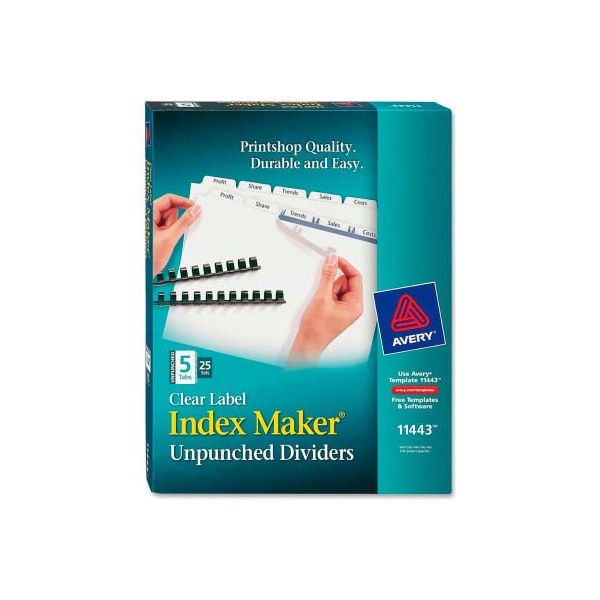 Avery Dennison Avery Index Maker Clear Label Divider, Blank, 8.5"x11", 5 Tabs, 25 Sets, White/White 11443 - main